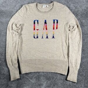 Gap Sweater Women's‎ Small Beige Logo Crew Neck Long Sleeve Soft Girl